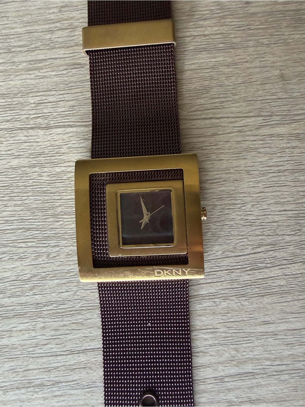 DKNY Brown Mesh Strap Gold-Tone Square Watch